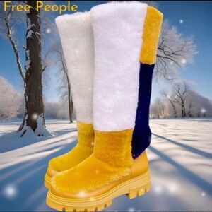 FREE PEOPLE REAL FUR TALL COLORBLOCK BOOTS - 37 EURO/ 7 US 💙🤍🤎❄️